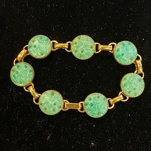 Vintage Czech Faux Peking Jade Floral Bracelet